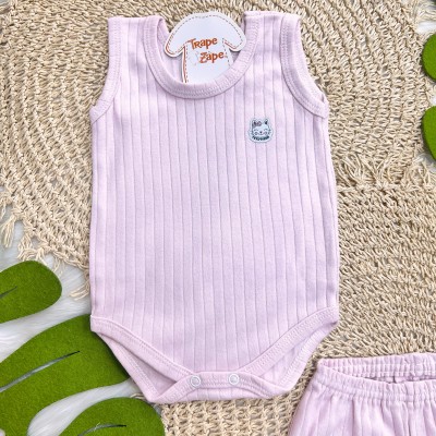 Conj. Body Regata e Short Canelado - Rosa